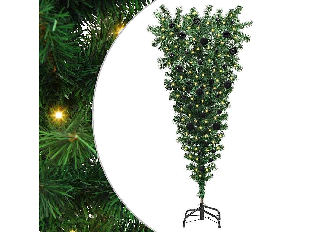 Albero di Natale artificiale capovolto preilluminato con set di palline