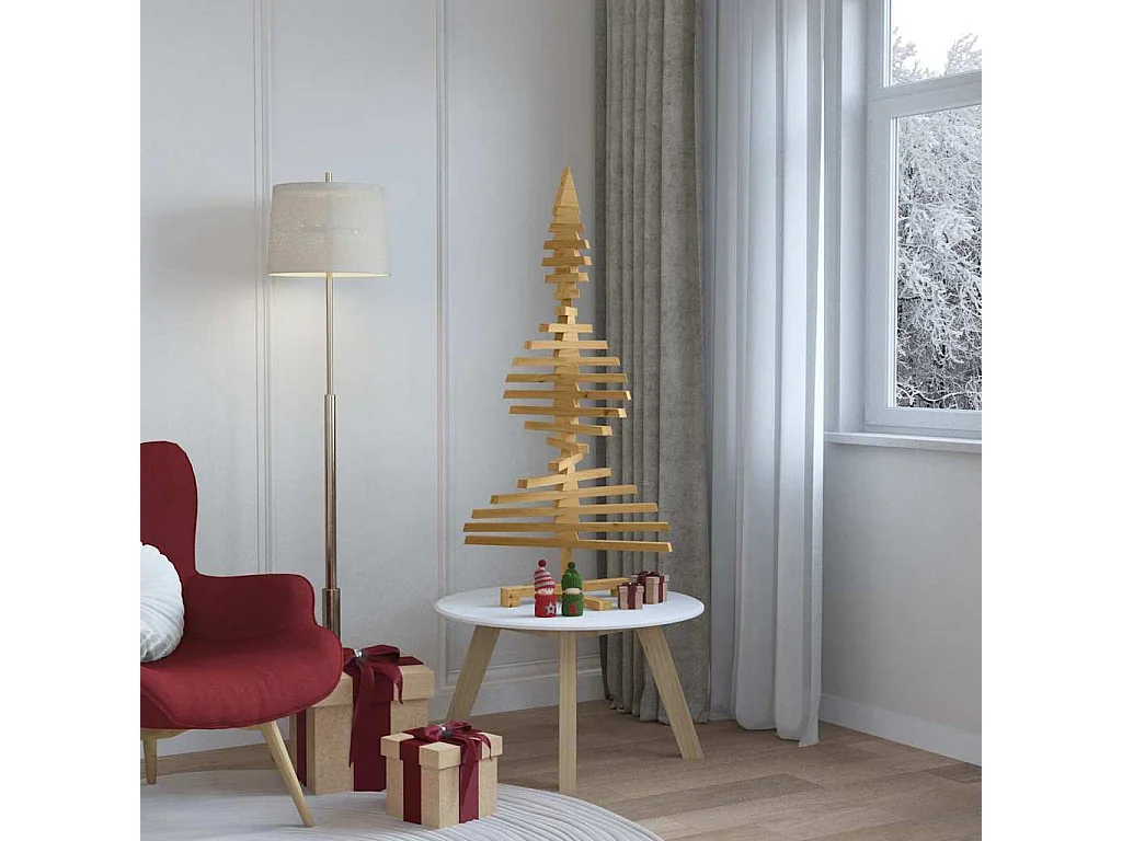 Arbre de Noël en bois Marron 120 cm Bois massif en pin