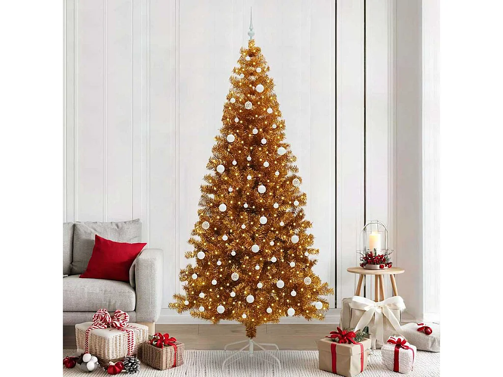 Sapin de Noël avec 300 LED avec support Doré 240 cm PET