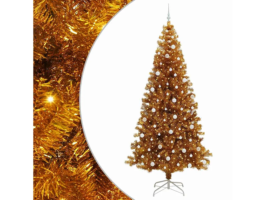 Sapin de Noël avec 300 LED avec support Doré 240 cm PET