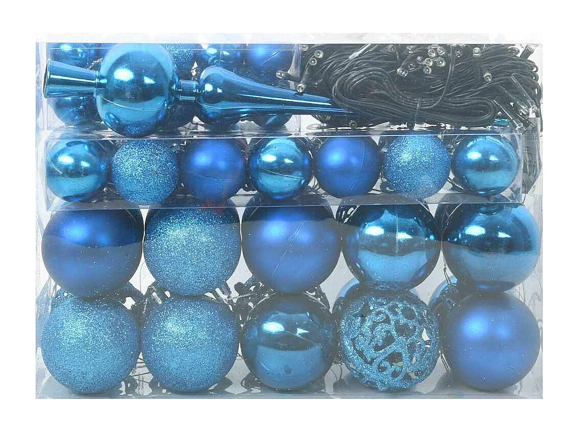 Ensemble de Boules de Noël avec 150 LED 61 pcs Bleu Plastique