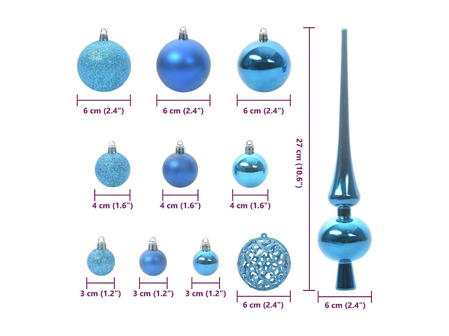 Ensemble de Boules de Noël avec 150 LED 61 pcs Bleu Plastique