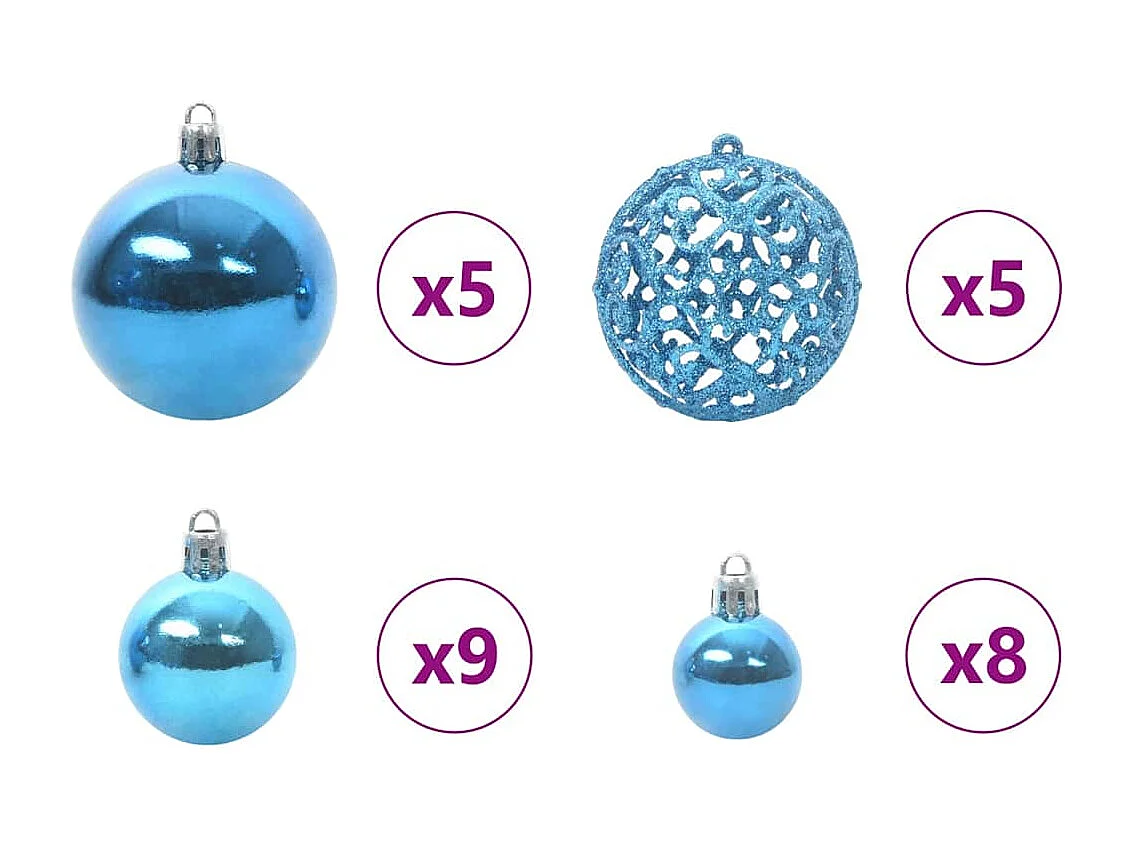 Set di palline di Natale con 150 LED, 61 pezzi, in plastica blu