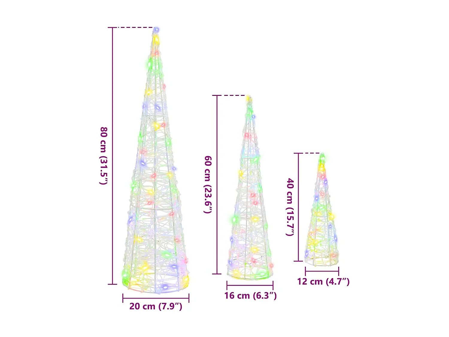 Sapin de Noël 3 pcs Multicolore 20 x 20 x 80 cm Acrylique