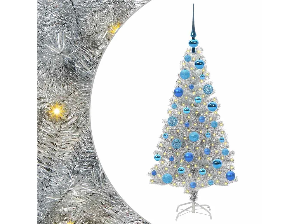 Sapin de Noël avec 150 LED avec support Argent 120 cm PET