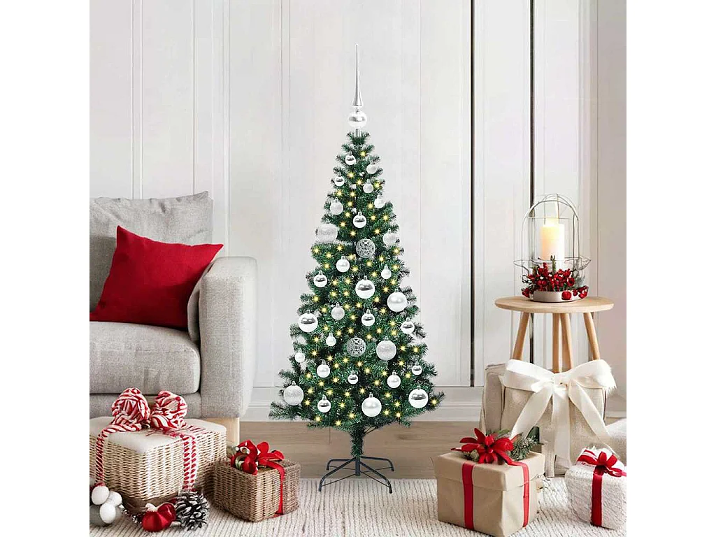 Voorverlichte kunstkerstboom groen 120 cm PVC en metaal