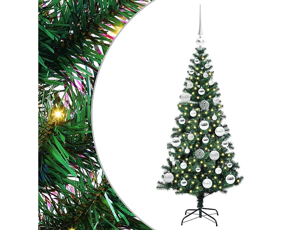 Voorverlichte kunstkerstboom groen 120 cm PVC en metaal