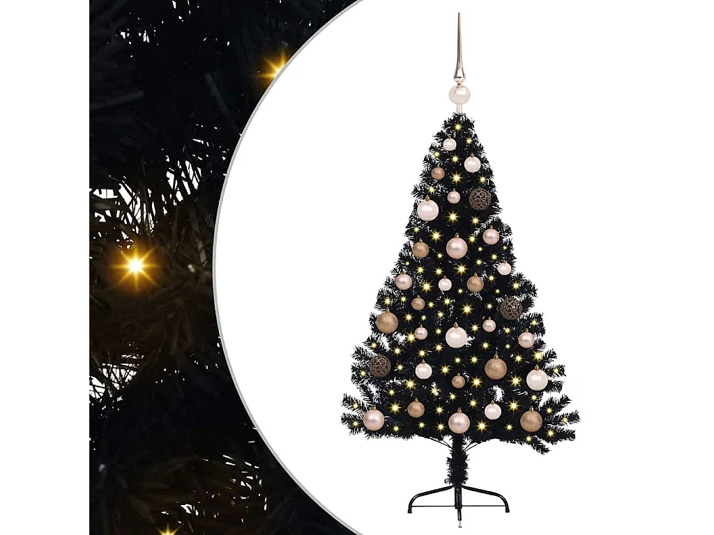 Sapin de Noël artificiel pré-éclairé Noir 120 cm PVC