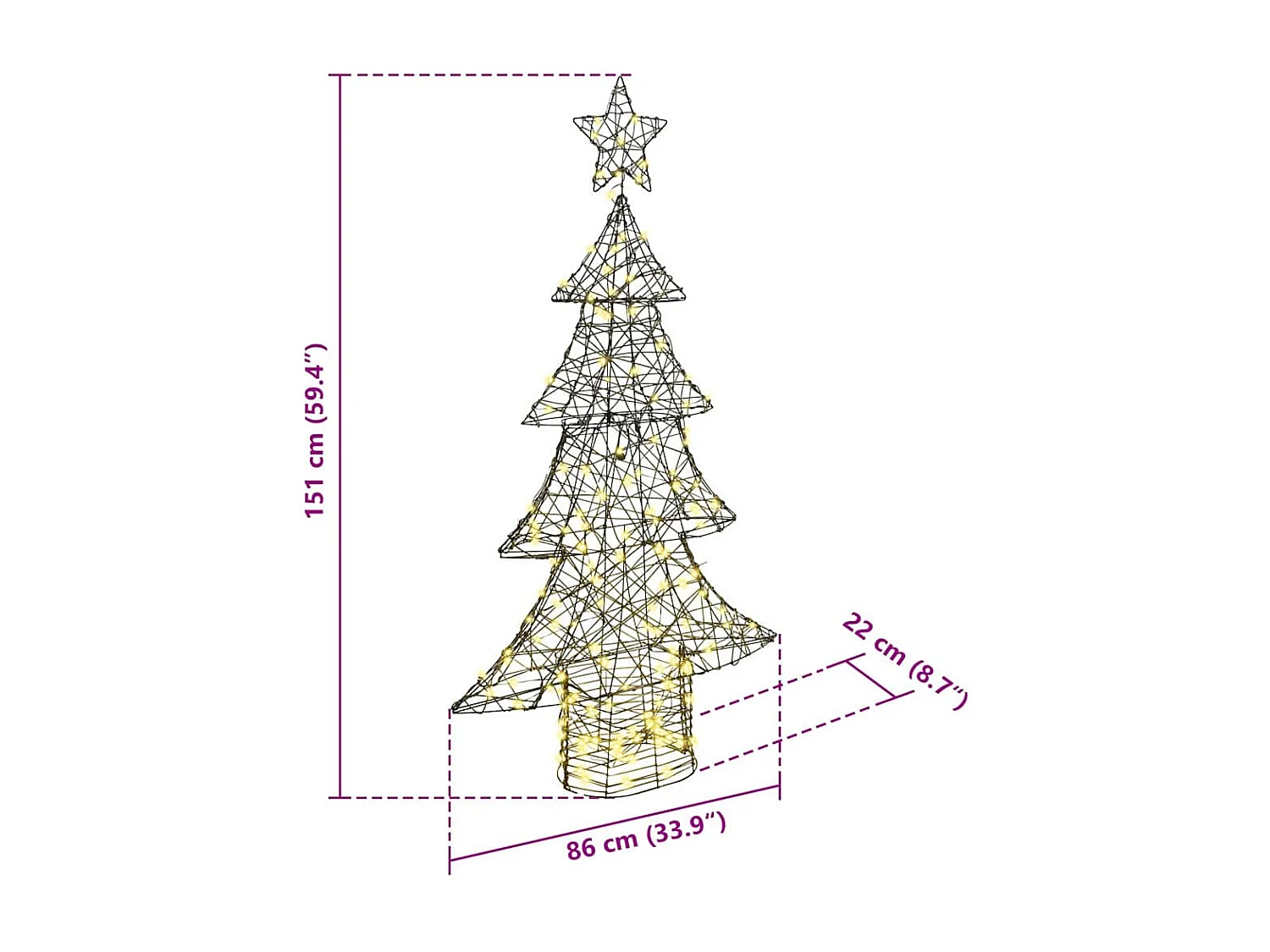 Sapin de Noël avec 160 LED Blanc chaud 150 cm Rotin