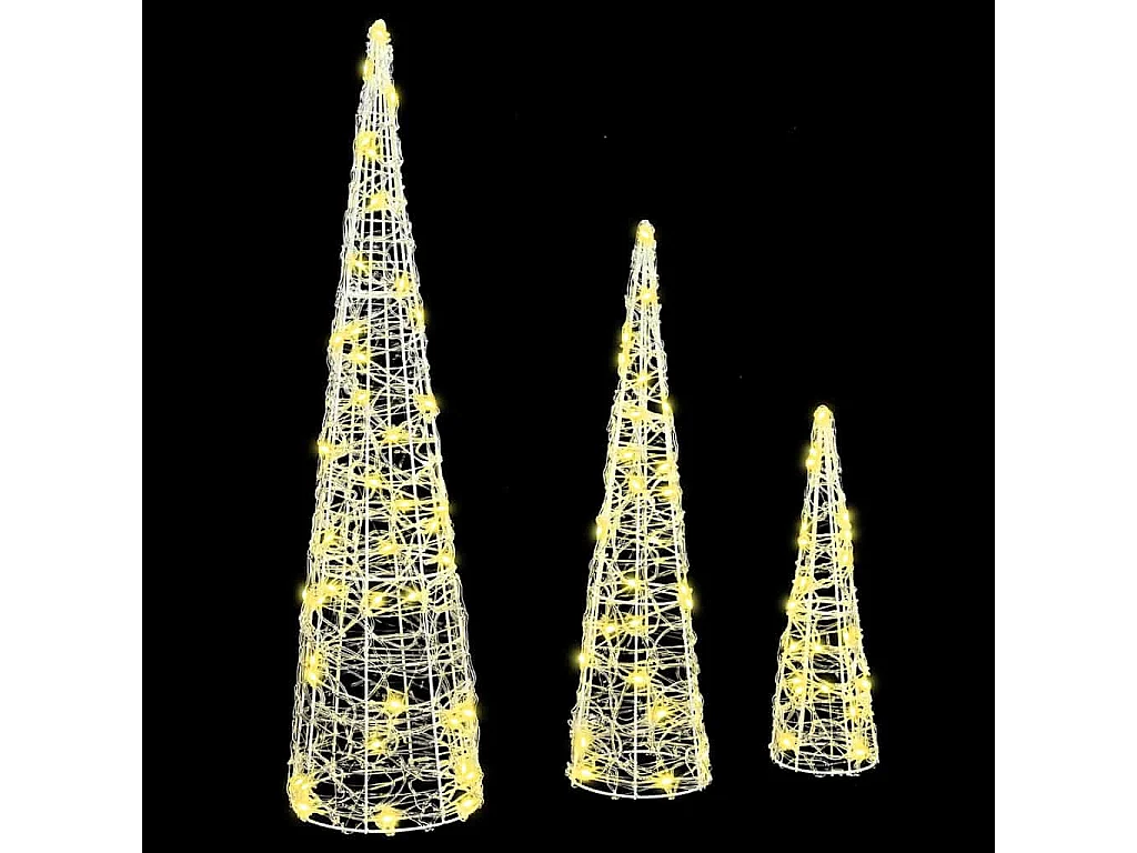 Albero di Natale 3 pezzi Bianco caldo 20 x 20 x 80 cm Acrilico