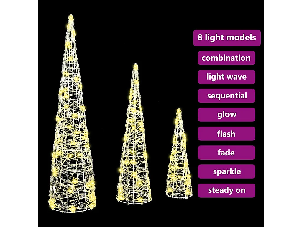 Albero di Natale 3 pezzi Bianco caldo 20 x 20 x 80 cm Acrilico