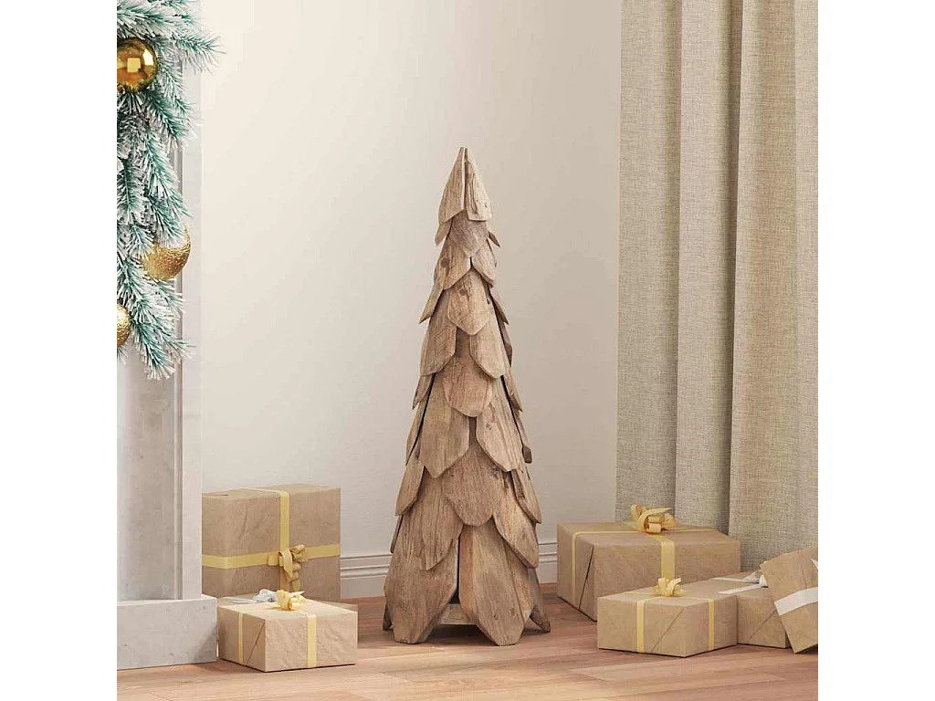 Sapin de Noël avec support Marron 80 cm Bois de teck solide
