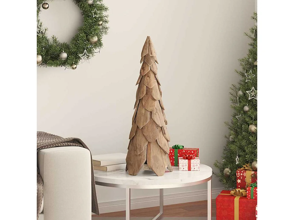 Sapin de Noël avec support Marron 80 cm Bois de teck solide