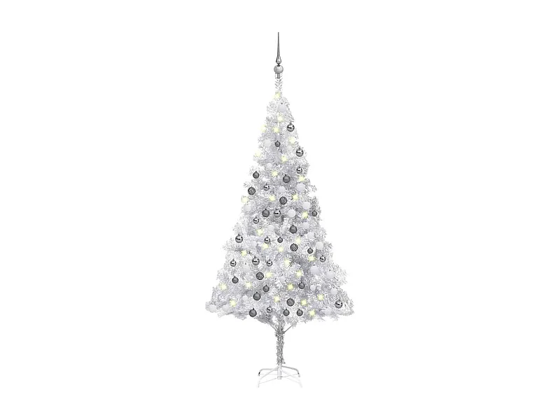 Arbre de Noël artificiel pré-éclairé/boules argenté 180 cm PET