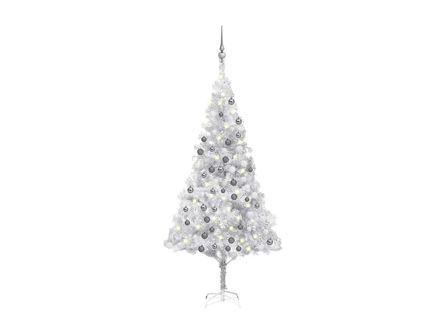 Albero di Natale artificiale preilluminato con palline argentate 180 cm PET