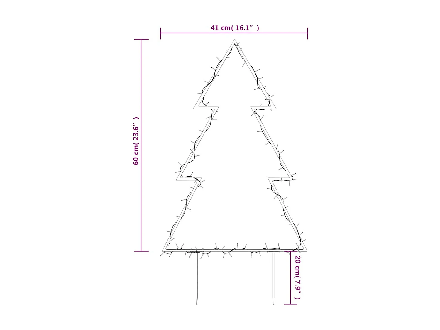 Decorazione luminosa per albero di Natale con picchetti 80 LED 60 cm