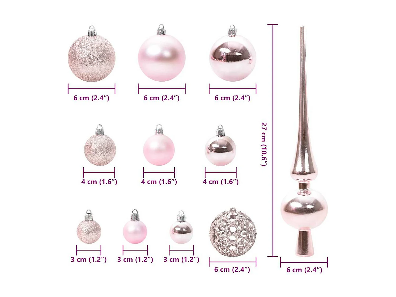 Ensemble de Boules de Noël avec 300 LED 120 pcs Rose Plastique