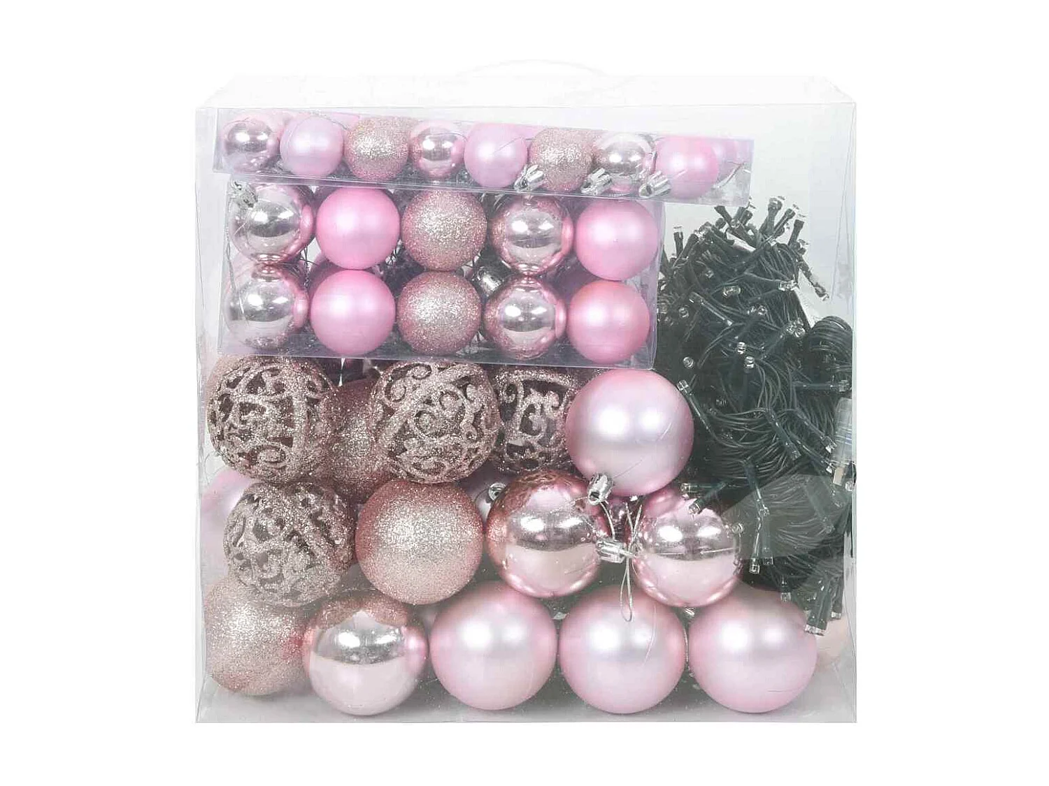 Set di palline di Natale con 300 LED, 120 pezzi, in plastica rosa
