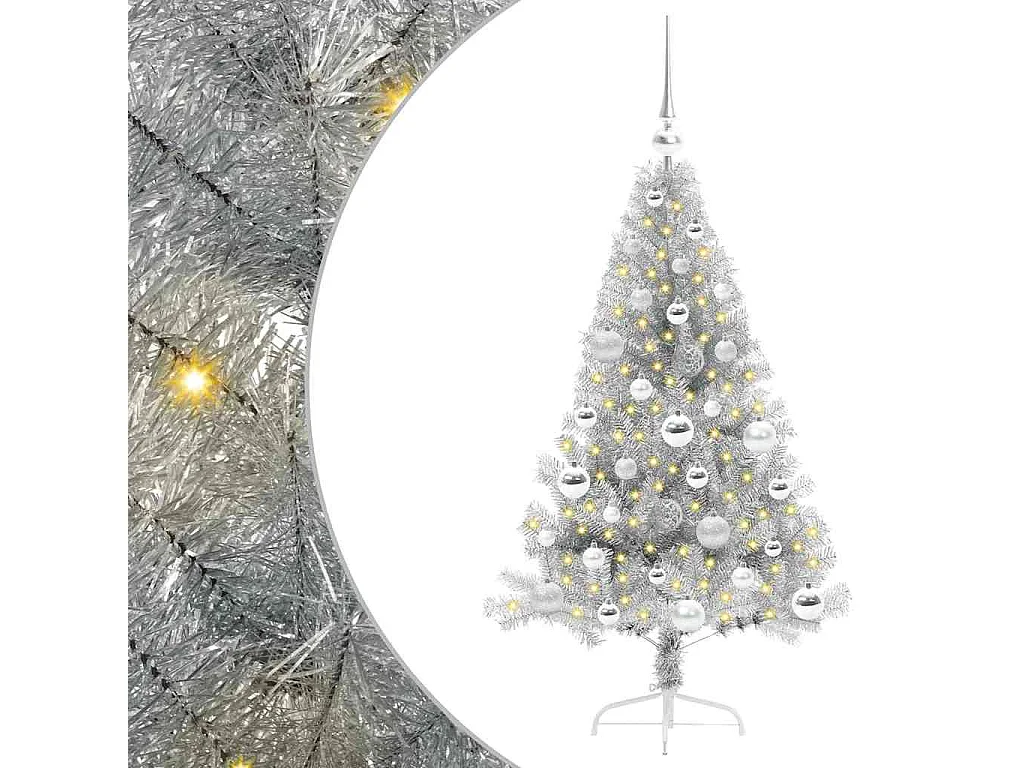 Voorverlichte kunstkerstboom zilver 120cm PET