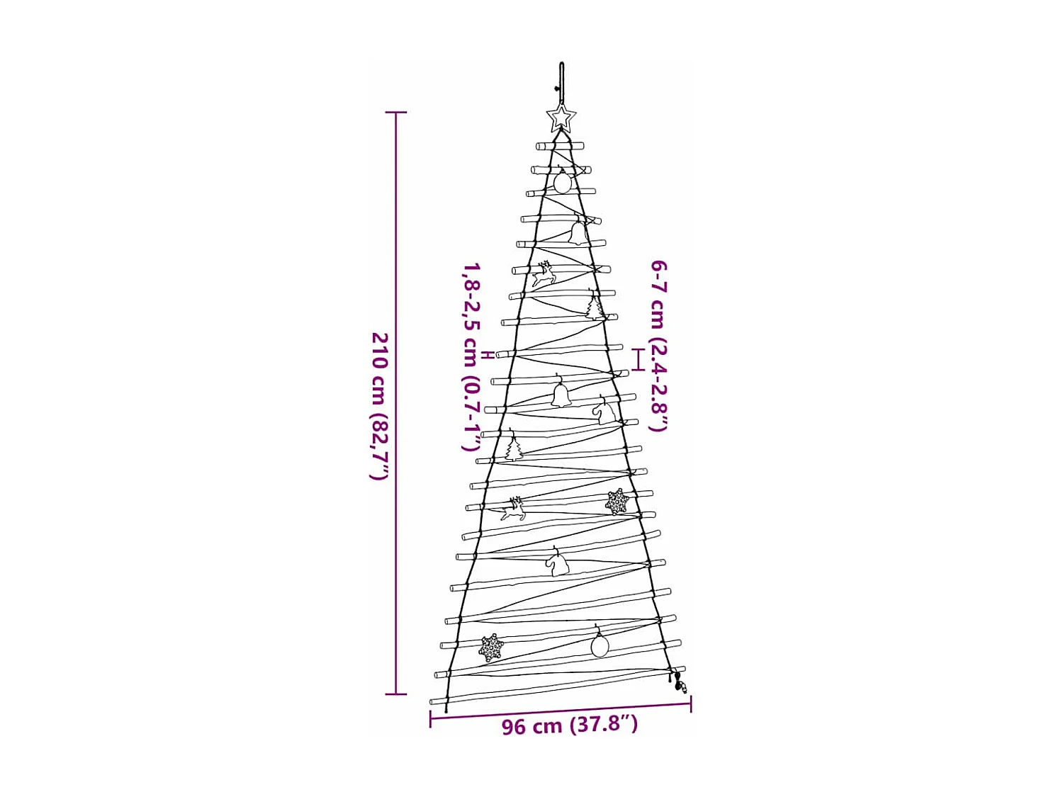 Weihnachtsbaum mit 130 LEDs Natur 210 cm Esche massiv