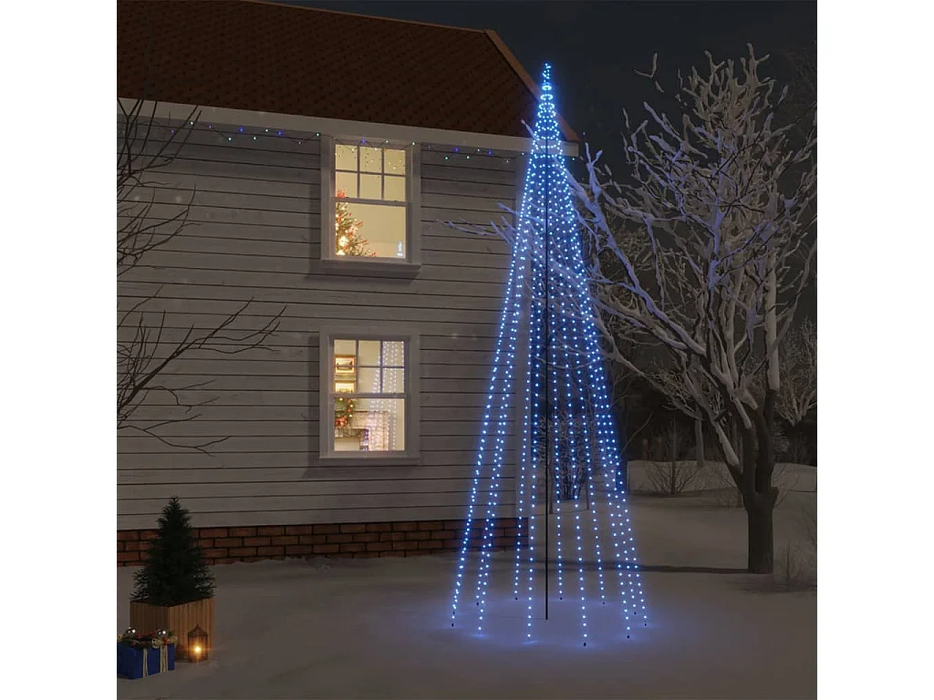 Kerstboom met paal 732 Blauwe LED's 500 cm