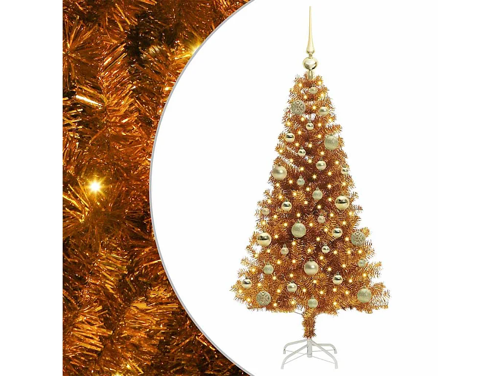Sapin de Noël avec 150 LED avec support Doré 120 cm PET