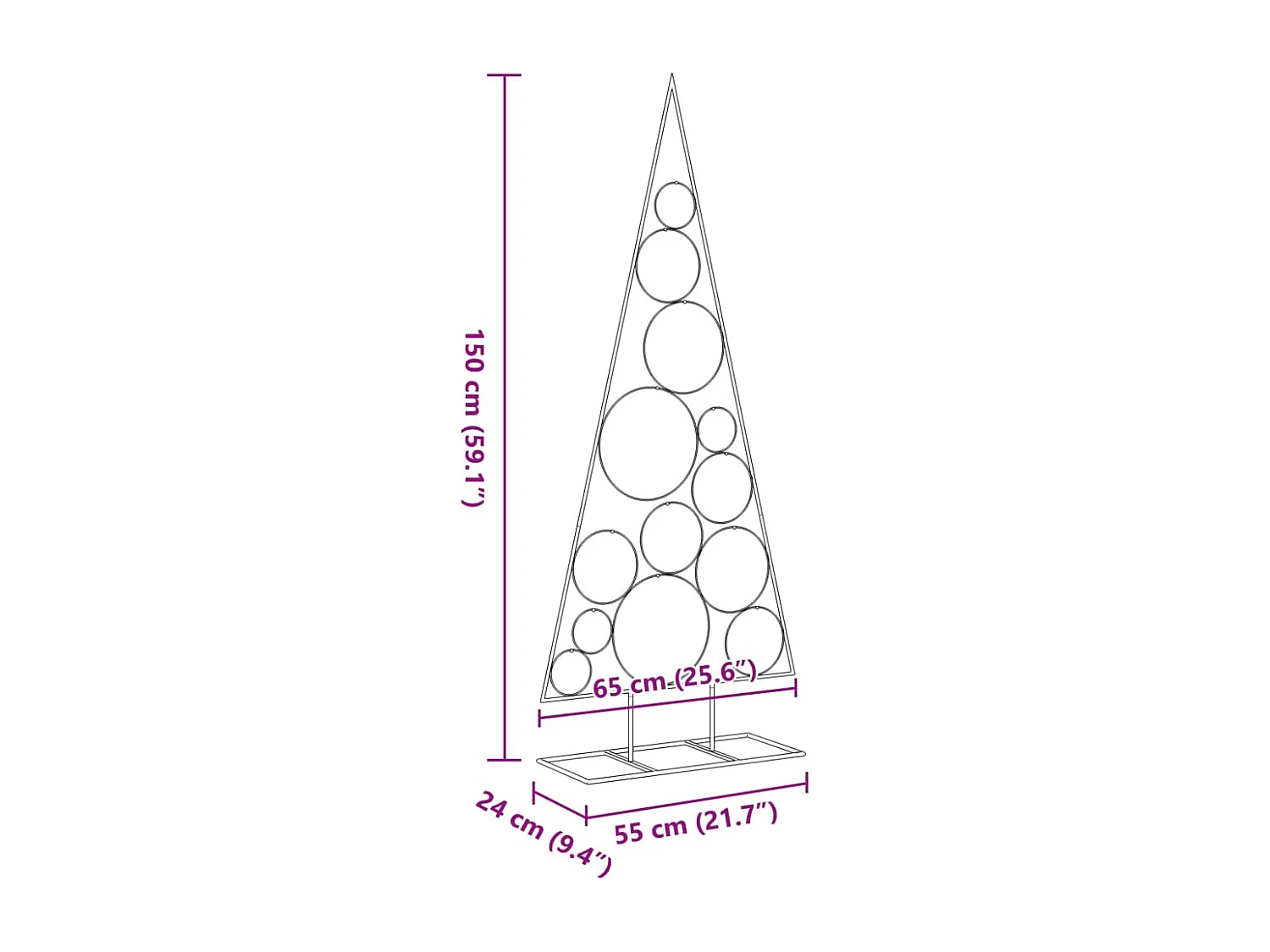 Albero di Natale in metallo per decorazione nero 150 cm