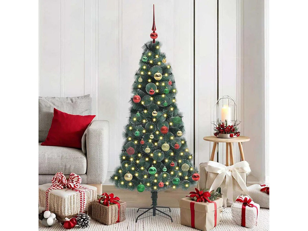 Albero di Natale artificiale preilluminato con set di palline