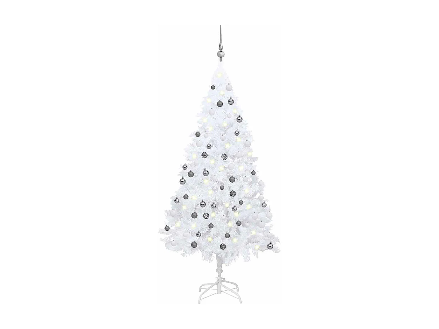 Albero di Natale artificiale preilluminato con palline bianche 120 cm PVC