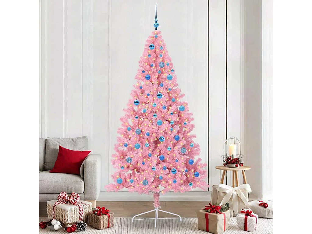 Sapin de Noël artificiel pré-éclairé Rose 240 cm PVC
