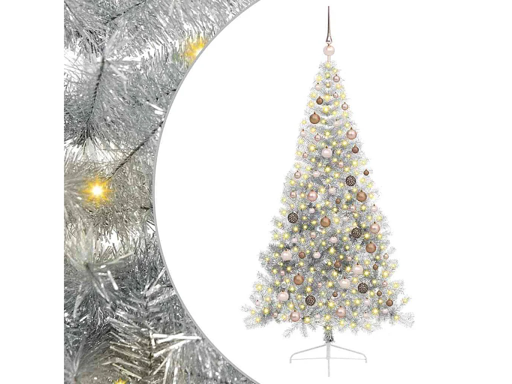 Albero di Natale artificiale preilluminato argento 210 cm PET