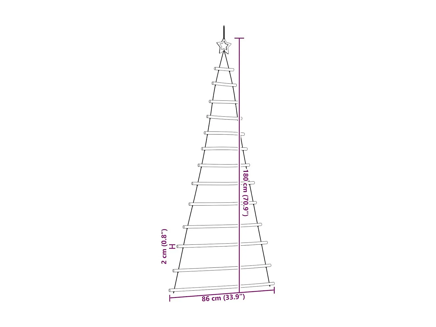 Sapin de Noël suspendu avec étoile supérieure 86 x 180 cm Branche naturelle