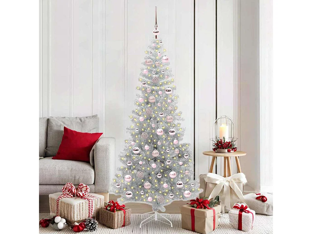 Weihnachtsbaum mit 300 LEDs mit Ständer Silber 180 cm PET