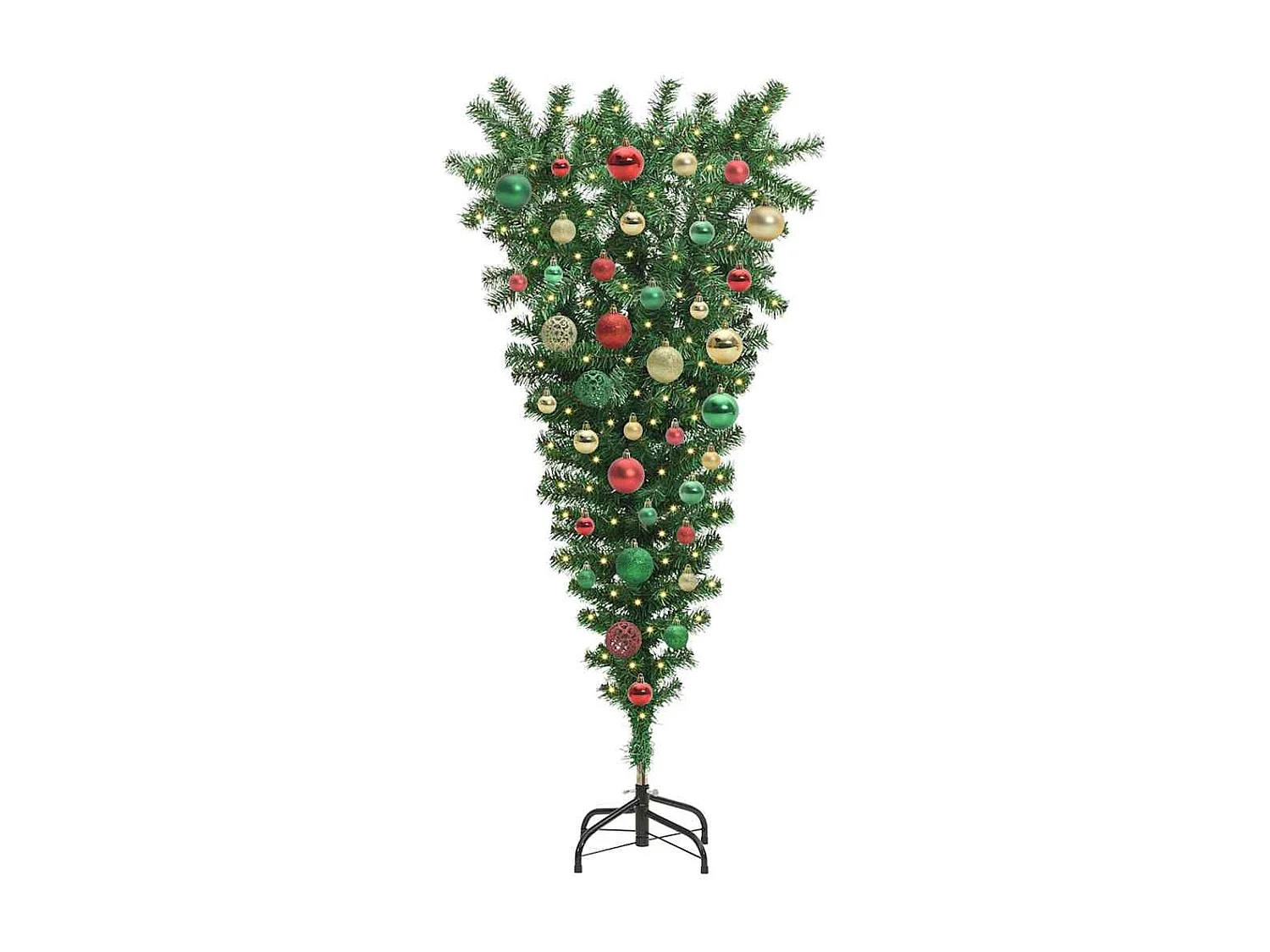 Albero di Natale artificiale capovolto preilluminato con set di palline