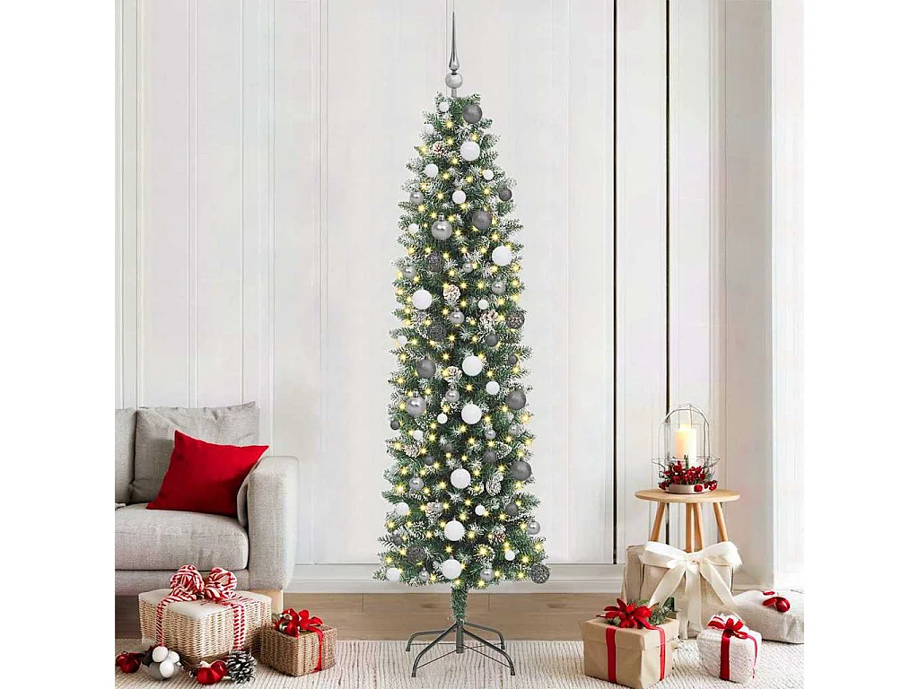 Albero di Natale artificiale sottile con 300 LED Verde 210 cm