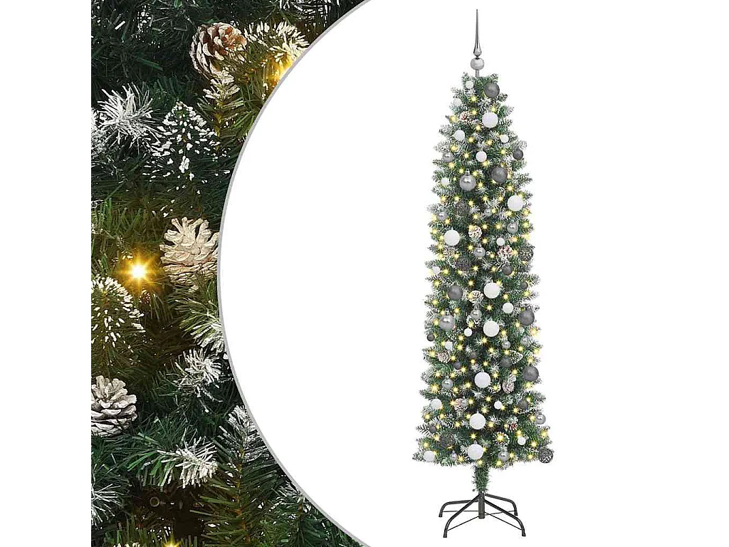 Albero di Natale artificiale sottile con 300 LED Verde 210 cm