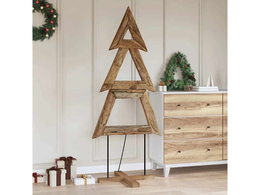 Albero di Natale con supporto marrone 180 cm in legno massello di teak