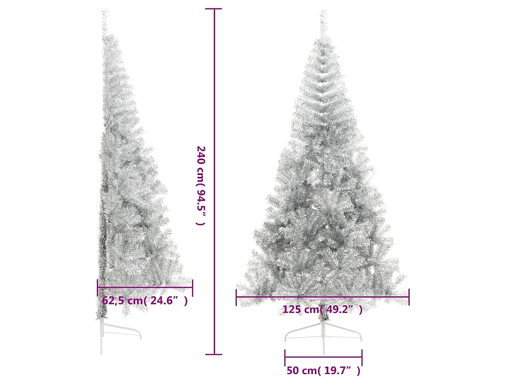 Demi sapin de Noël artificiel avec support argenté 240 cm PET