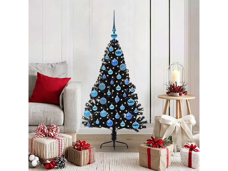 Sapin de Noël artificiel pré-éclairé Noir 120 cm PVC