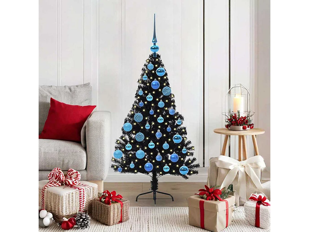Sapin de Noël artificiel pré-éclairé Noir 120 cm PVC