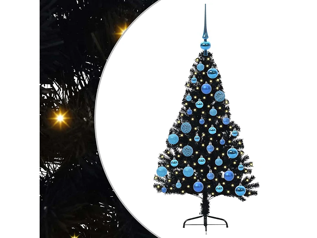 Sapin de Noël artificiel pré-éclairé Noir 120 cm PVC