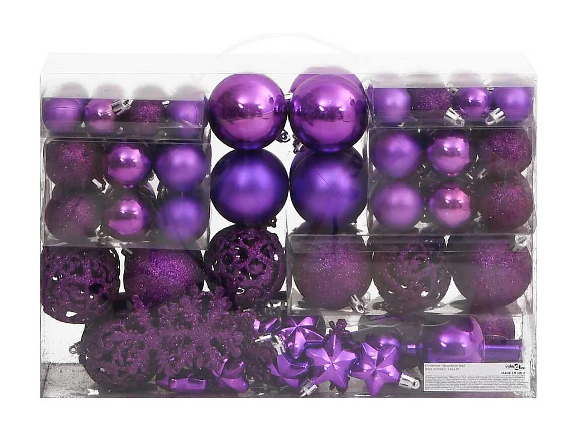 Ensemble de boules de Noël 111 pièces violet polystyrène