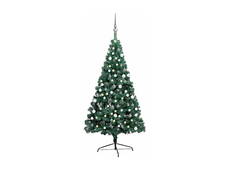 Demi-arbre de Noël artificiel pré-éclairé et boules vert 120 cm