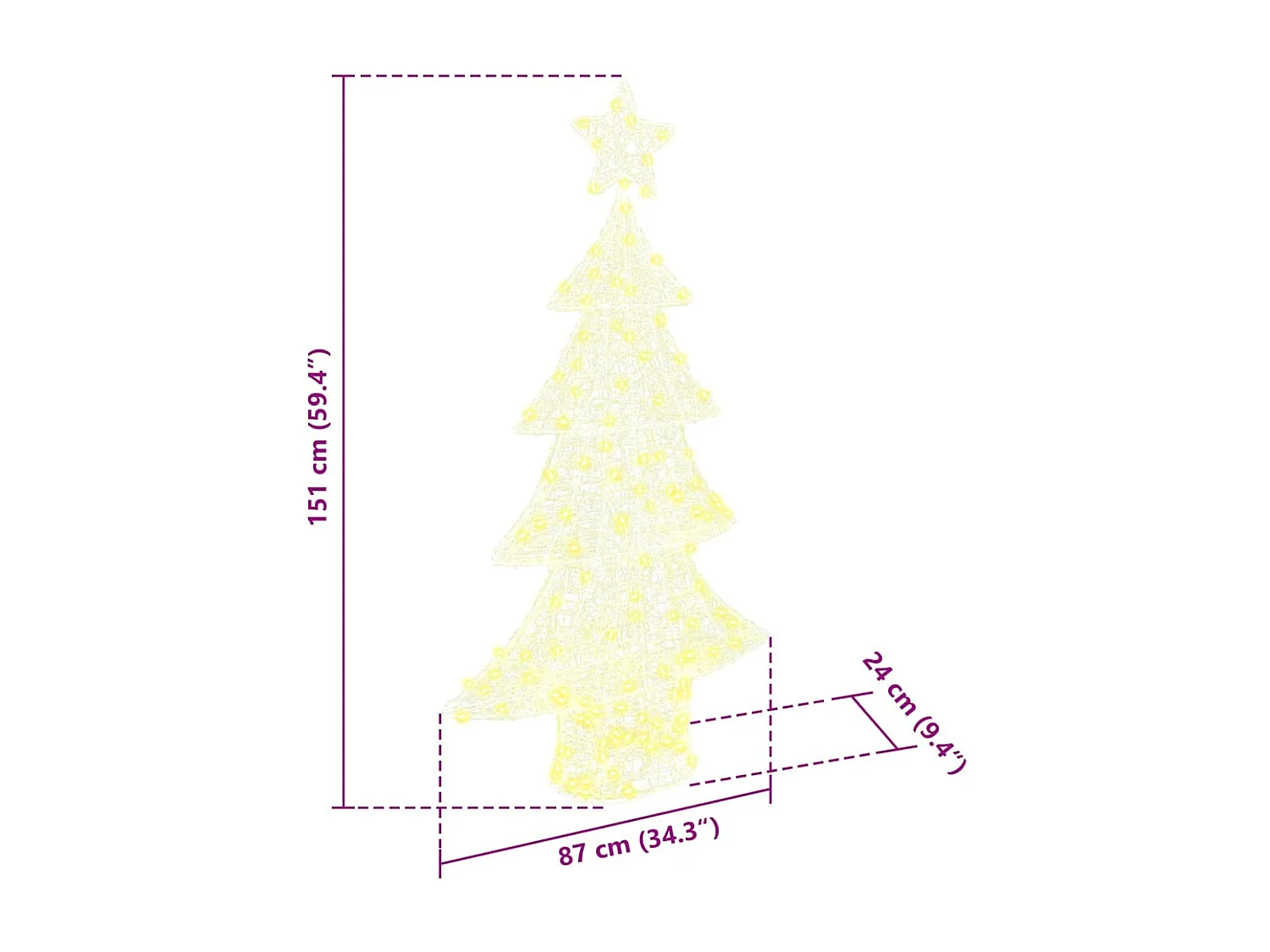 Sapin de Noël avec 160 LED Blanc chaud 150 cm Acrylique