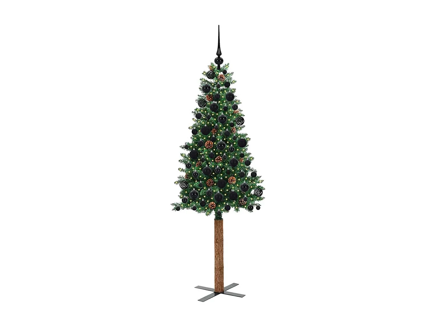 Albero di Natale verde sottile 180 cm in PVC e legno di pino massiccio