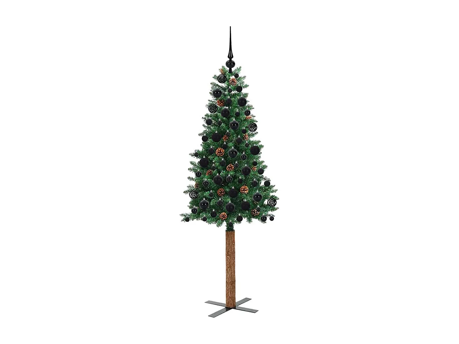 Albero di Natale verde sottile 180 cm in PVC e legno di pino massiccio