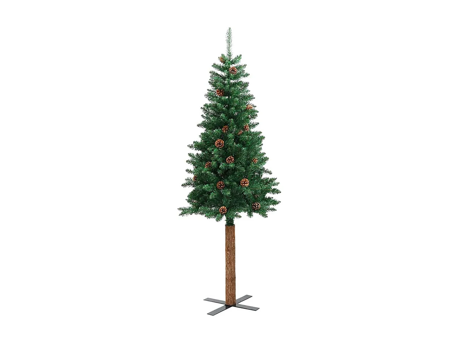 Albero di Natale verde sottile 180 cm in PVC e legno di pino massiccio