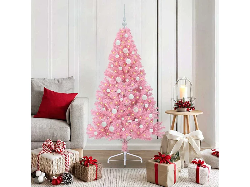 Sapin de Noël artificiel pré-éclairé Rose 150 cm PVC