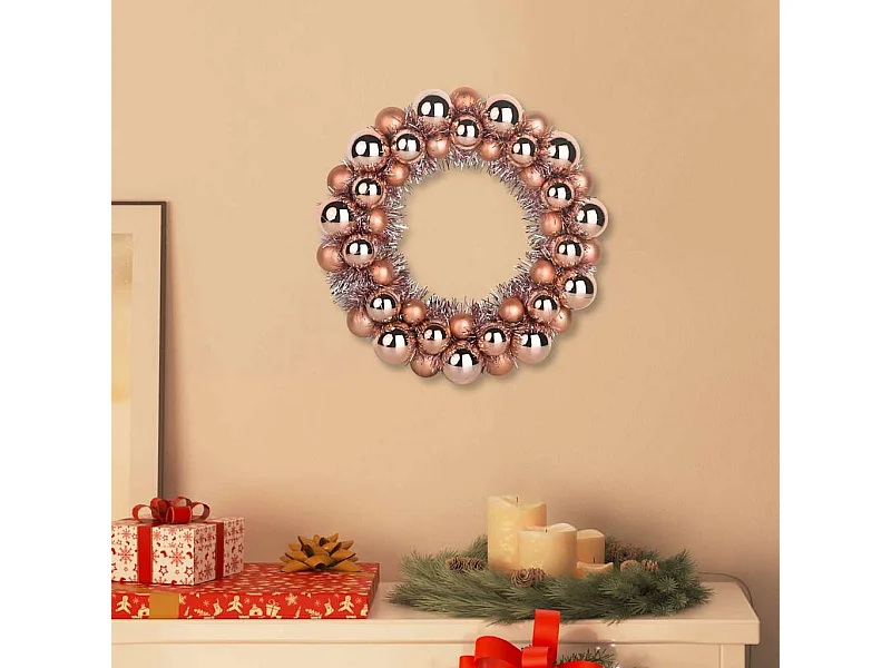 Couronnes de Boules de Noël 2 pcs Rose doré 33 x 33 x 7 cm