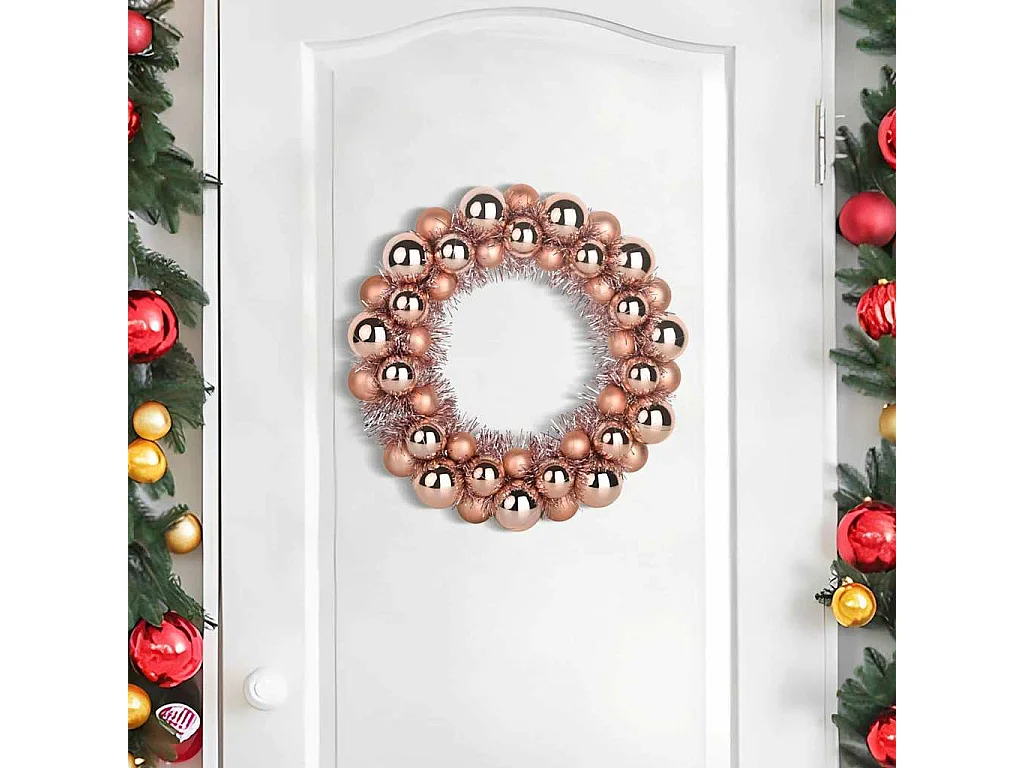 Couronnes de Boules de Noël 2 pcs Rose doré 33 x 33 x 7 cm